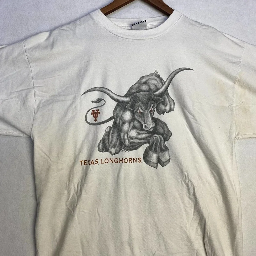 Vintage Longhorns Shirt Mens 2XL White Bull Graphic Print University of Texas UT